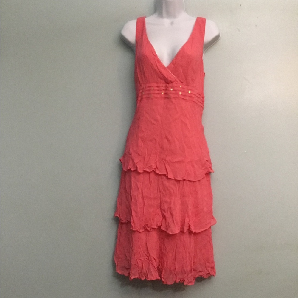 Motherhood Maternity Coral Tiered V-Neck Midi Dress
